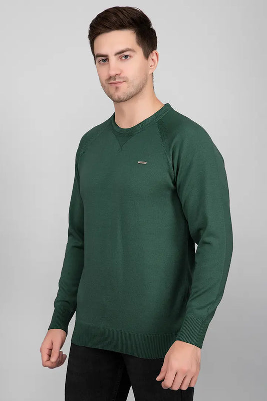 Peacock Green Woolen Round Neck Solid Men Sweater