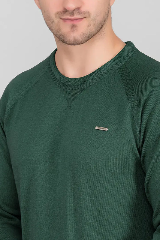 Peacock Green Woolen Round Neck Solid Men Sweater