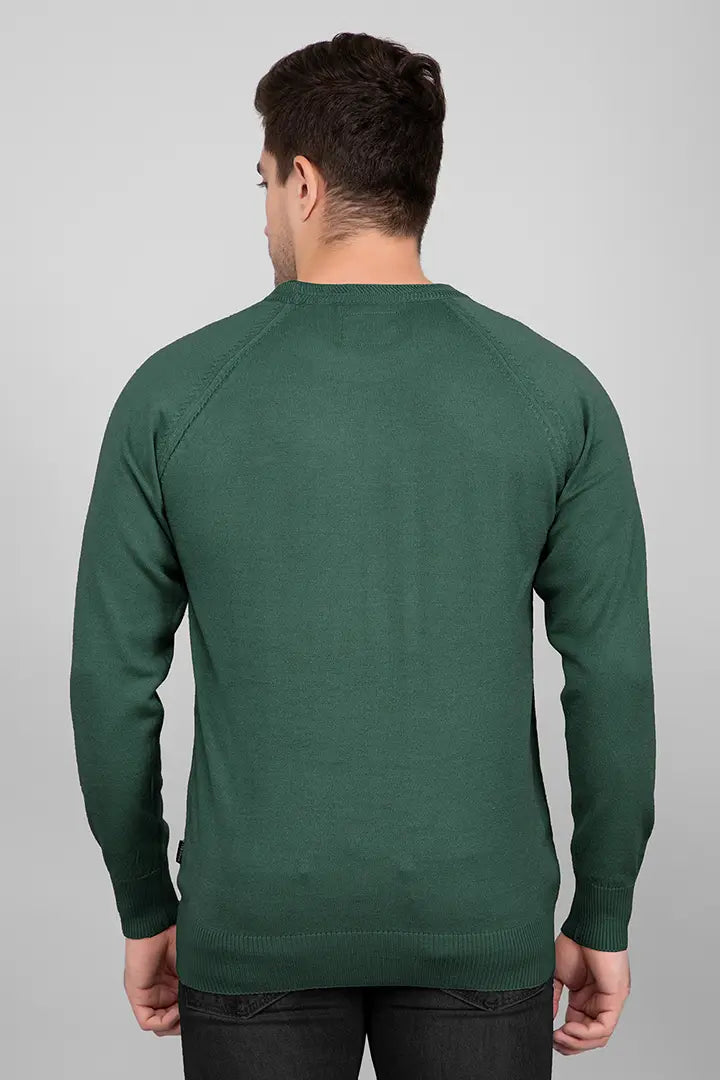 Peacock Green Woolen Round Neck Solid Men Sweater