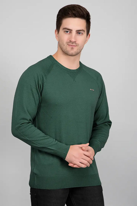 Peacock Green Woolen Round Neck Solid Men Sweater