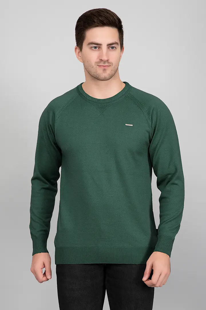 Peacock Green Woolen Round Neck Solid Men Sweater