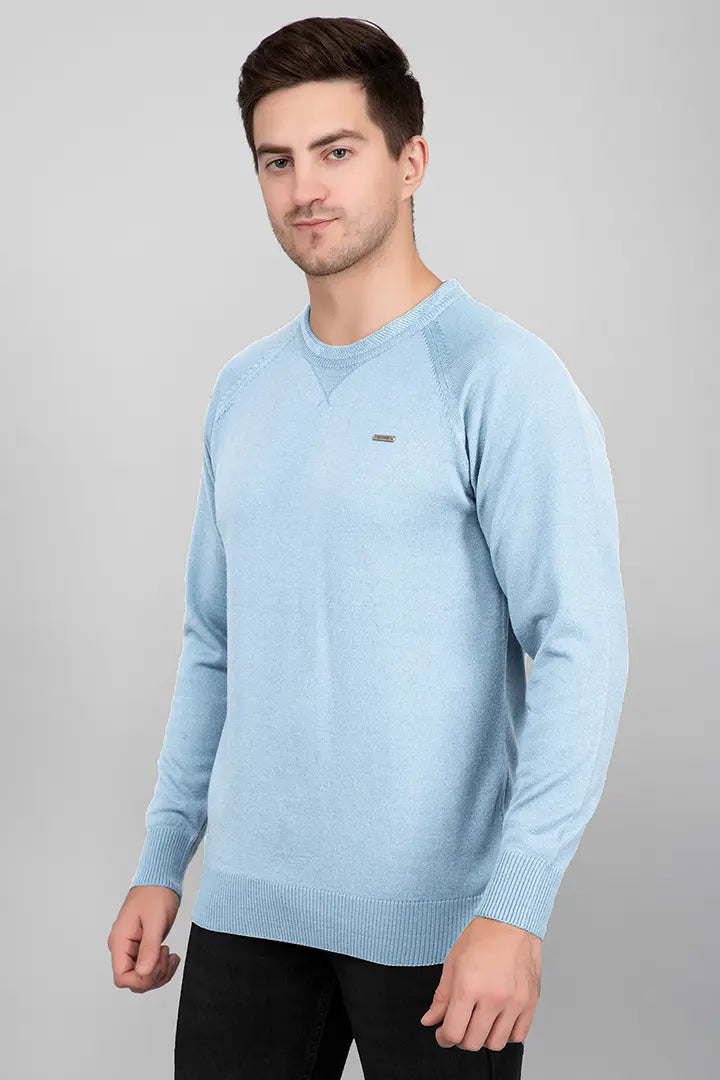 Sky Woolen Round Neck Solid Men Sweater