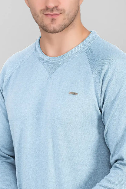 Sky Woolen Round Neck Solid Men Sweater