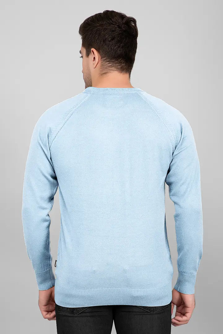 Sky Woolen Round Neck Solid Men Sweater