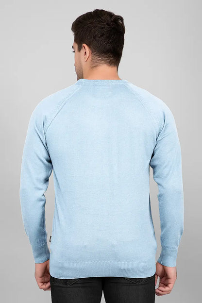 Sky Woolen Round Neck Solid Men Sweater
