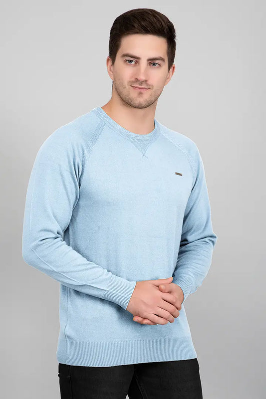 Sky Woolen Round Neck Solid Men Sweater