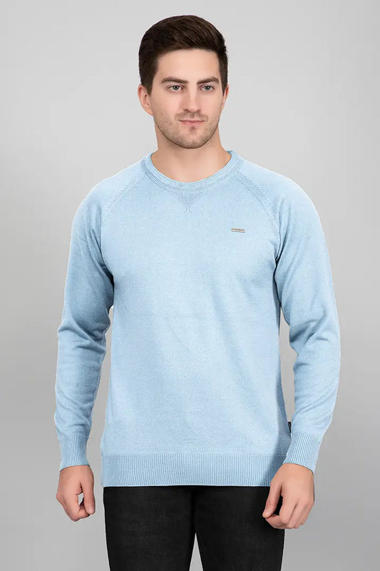 Sky Woolen Round Neck Solid Men Sweater