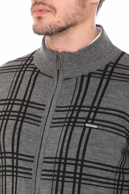 Medium Grey Black Woolen Mens Zip Sweater Full Sleeve