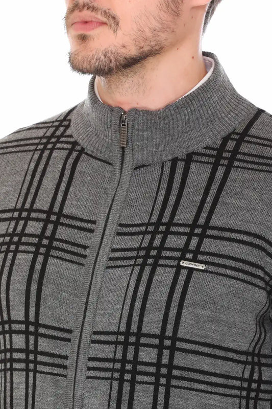 Medium Grey Black Woolen Mens Zip Sweater Full Sleeve