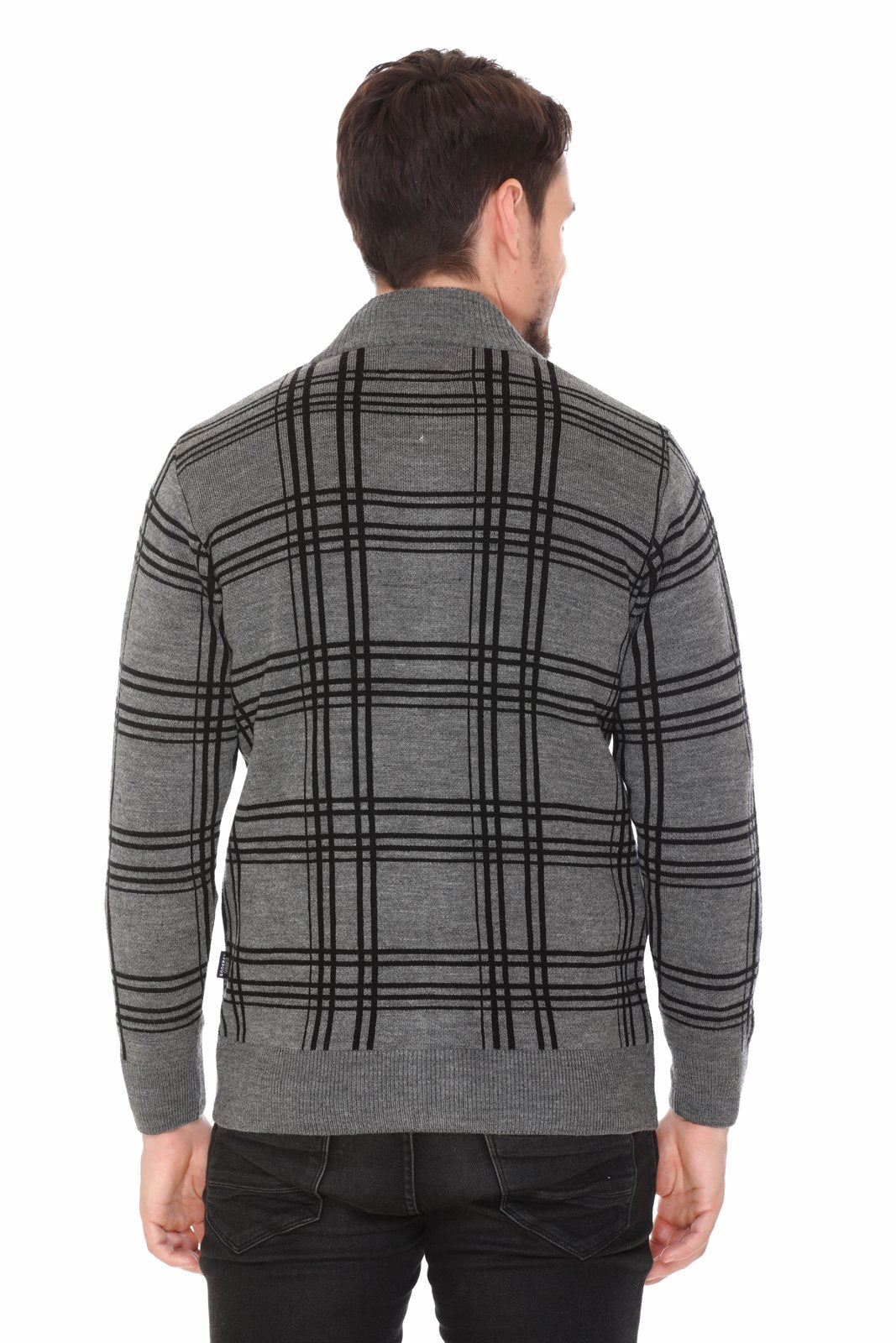 Medium Grey Black Woolen Mens Zip Sweater Full Sleeve