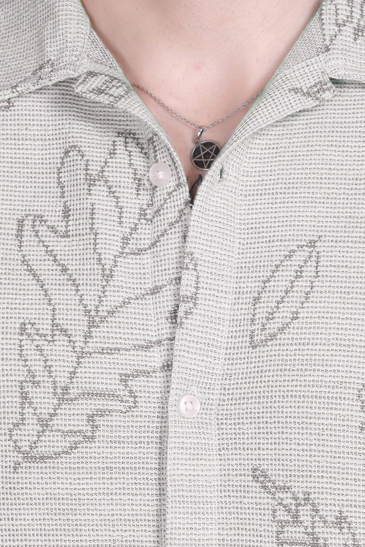 Off White Khadi Look Cuban Collar Shirt For Men