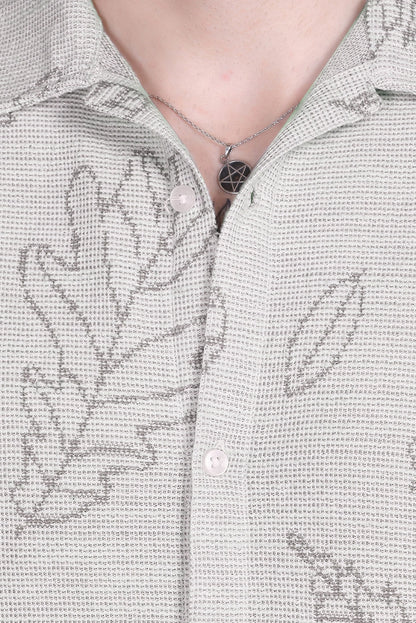 Off White Khadi Look Cuban Collar Shirt For Men