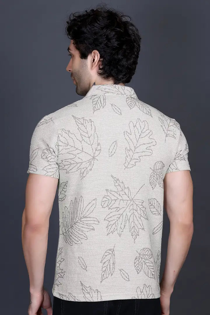 Off White Khadi Look Cuban Collar Shirt For Men