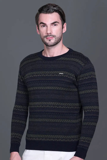 Navy Woolen Round Neck Designer Men Sweater