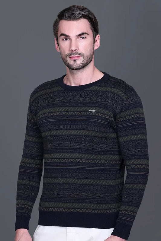 Navy Woolen Round Neck Designer Men Sweater