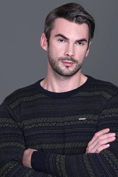 Navy Woolen Round Neck Designer Men Sweater
