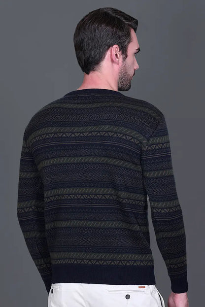 Navy Woolen Round Neck Designer Men Sweater