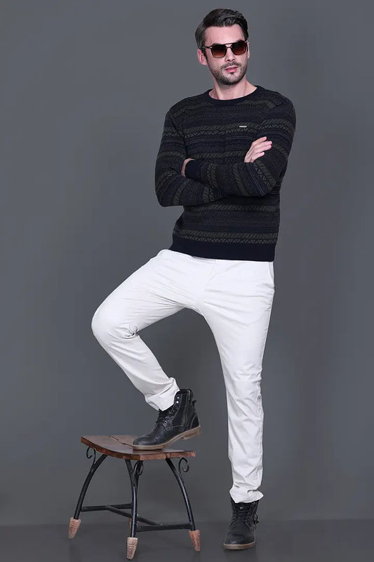 Navy Woolen Round Neck Designer Men Sweater