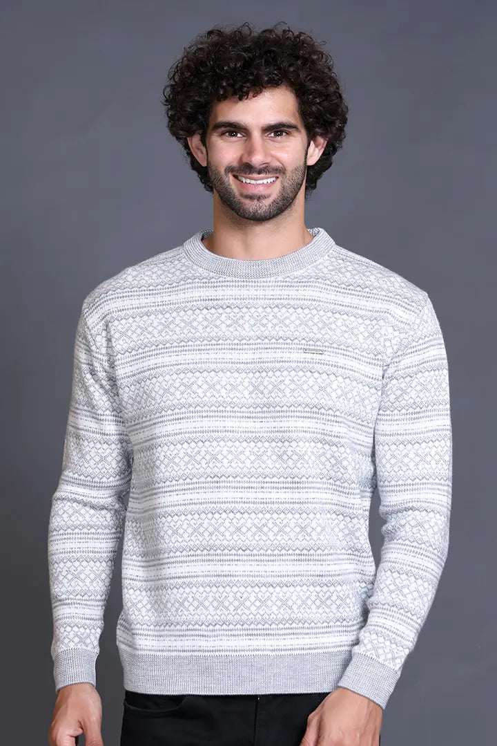 Light Grey Woolen Round Neck Designer Men Sweater