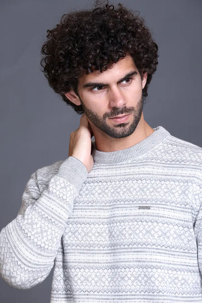 Light Grey Woolen Round Neck Designer Men Sweater