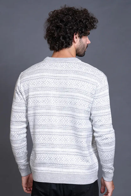 Light Grey Woolen Round Neck Designer Men Sweater