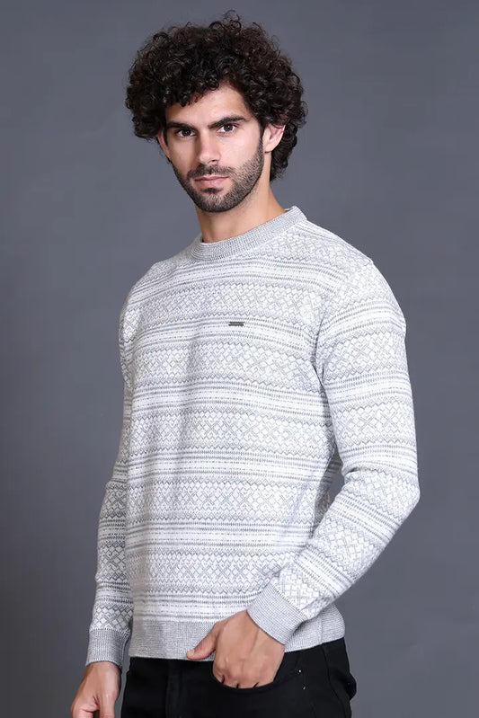 Light Grey Woolen Round Neck Designer Men Sweater