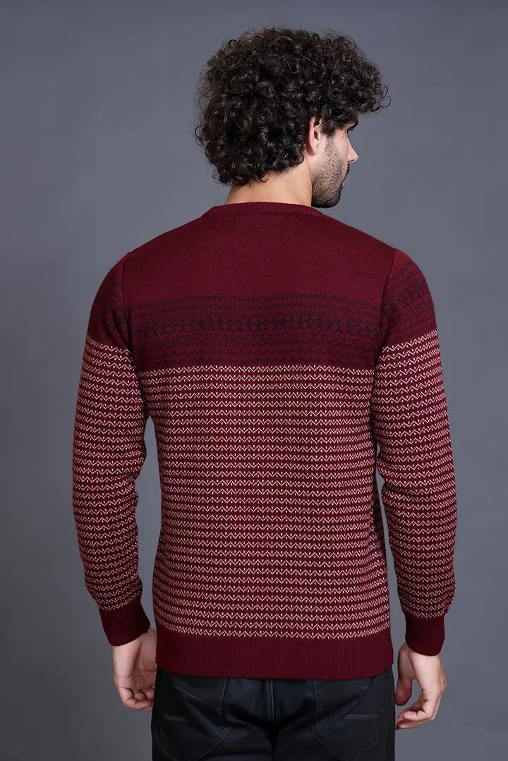 Wine Woolen Round Neck Designer Men Sweater
