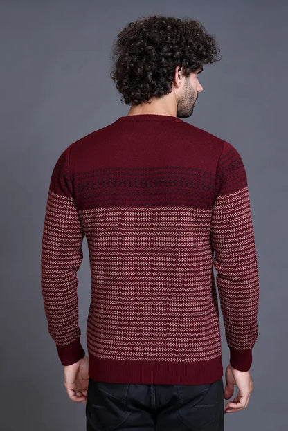 Wine Woolen Round Neck Designer Men Sweater