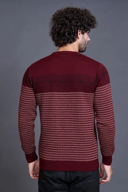 Wine Woolen Round Neck Designer Men Sweater