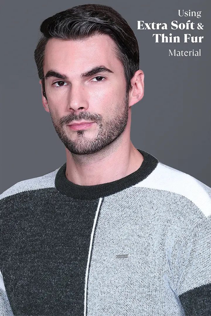 Olive Woolen Round Neck Designer Men Sweater