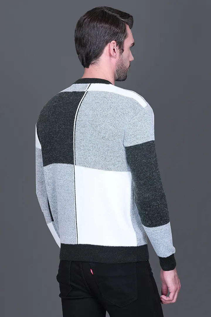 Olive Woolen Round Neck Designer Men Sweater