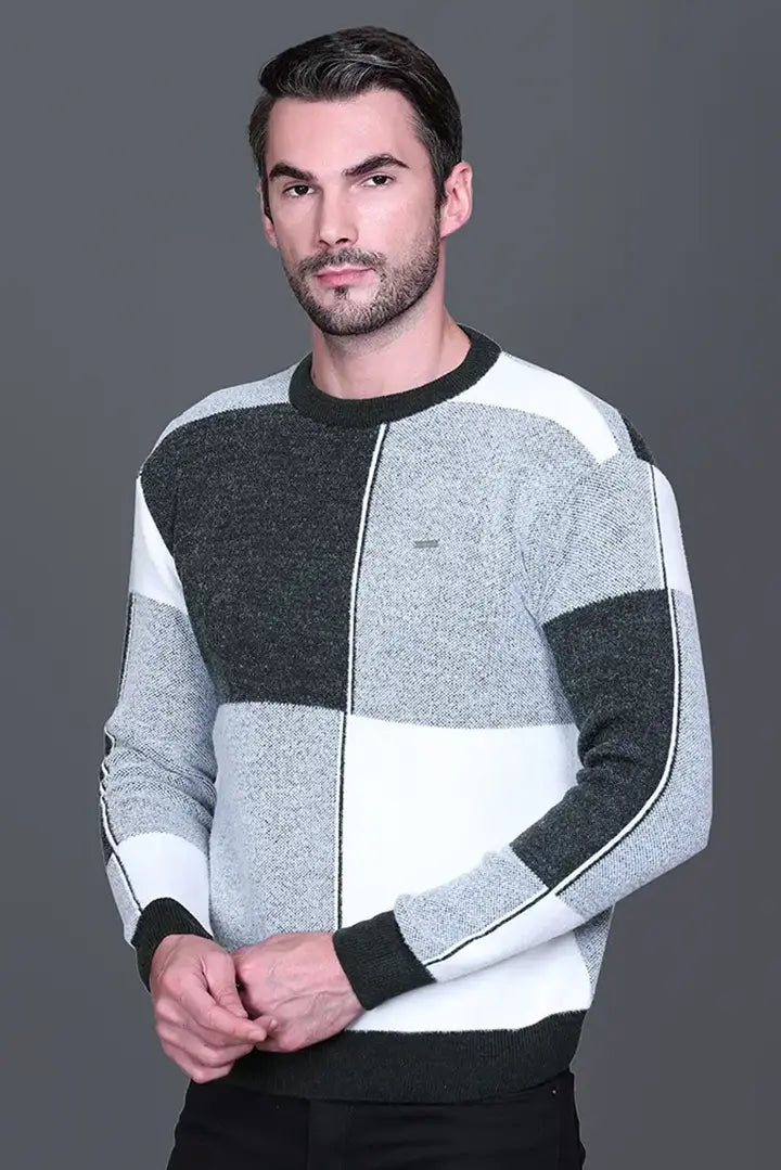 Olive Woolen Round Neck Designer Men Sweater