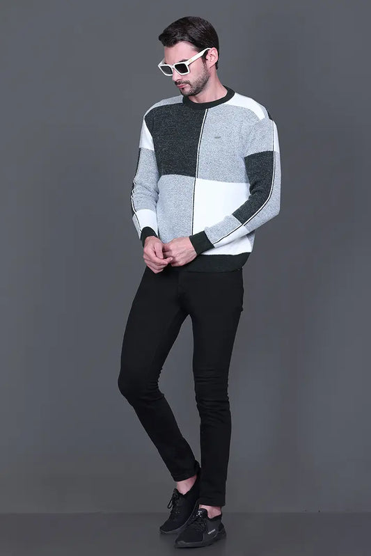 Olive Woolen Round Neck Designer Men Sweater