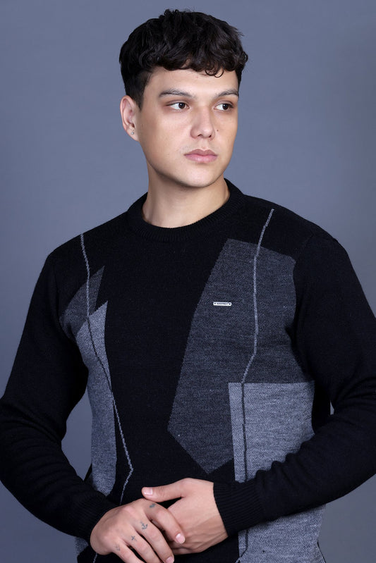 Black Woolen Round Neck Designer Men Sweater