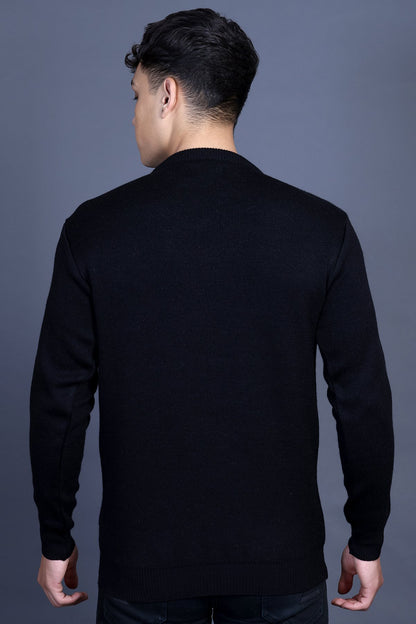 Black Woolen Round Neck Designer Men Sweater