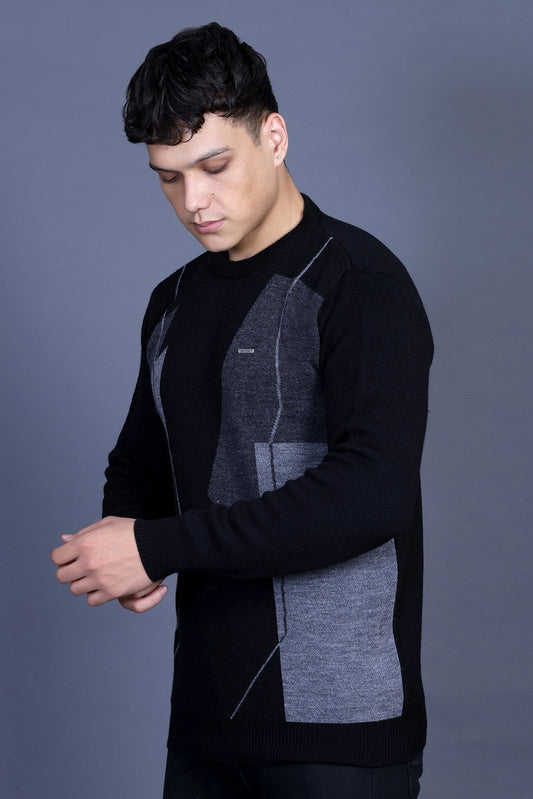 Black Woolen Round Neck Designer Men Sweater