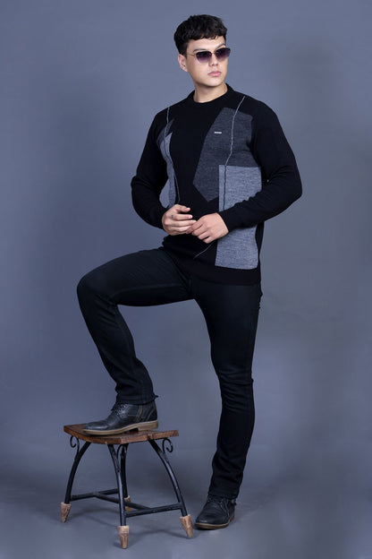 Black Woolen Round Neck Designer Men Sweater