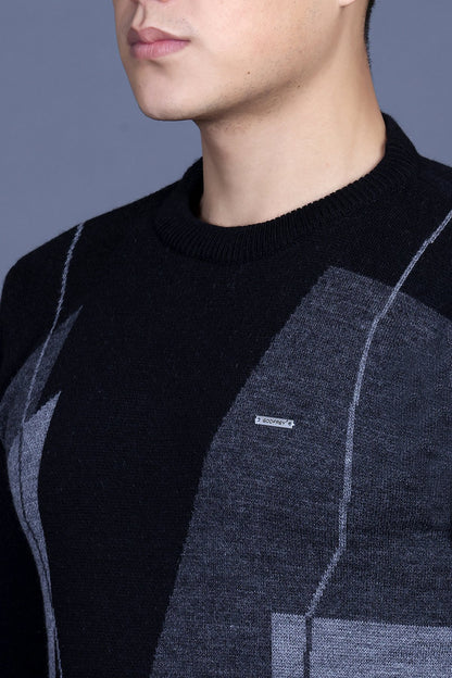 Black Woolen Round Neck Designer Men Sweater