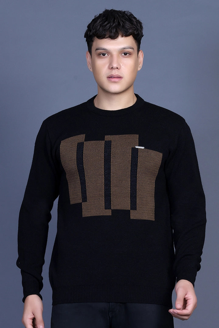 Black Woolen Round Neck Designer Men Sweater