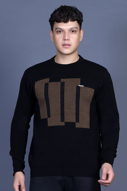Black Woolen Round Neck Designer Men Sweater