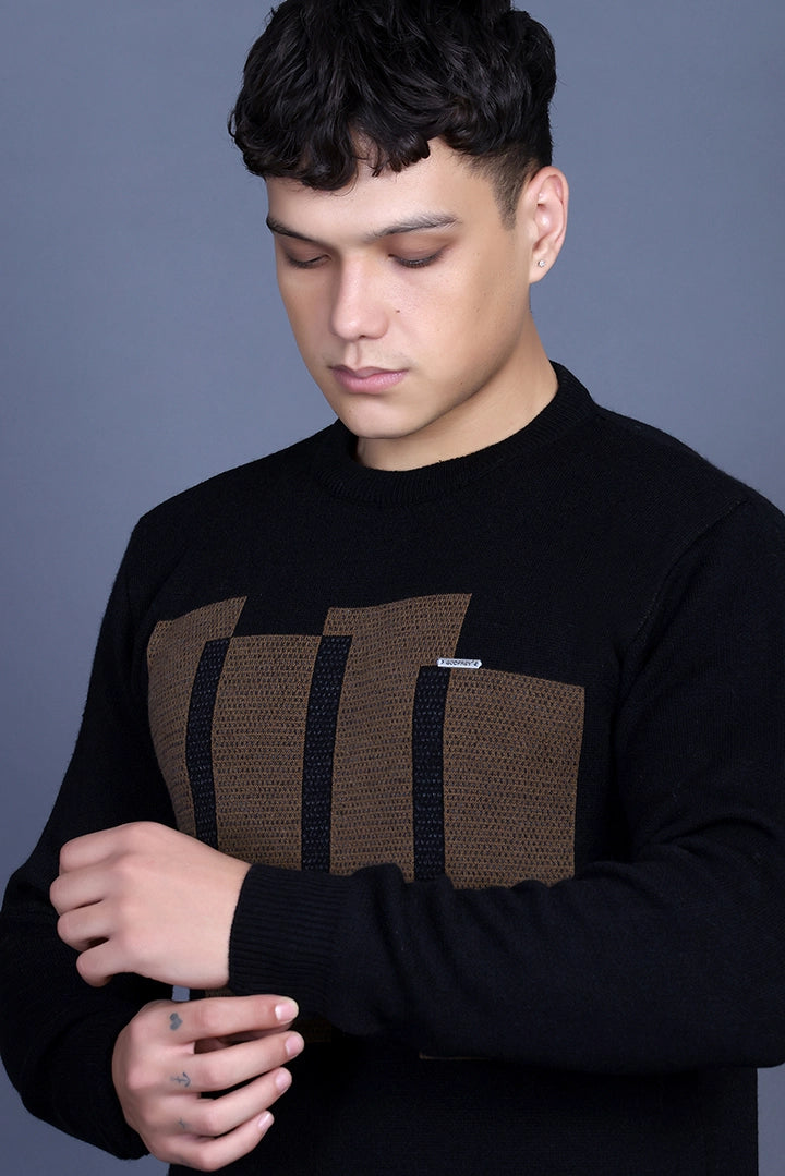 Black Woolen Round Neck Designer Men Sweater