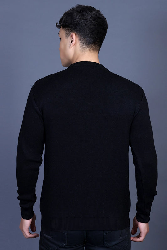 Black Woolen Round Neck Designer Men Sweater