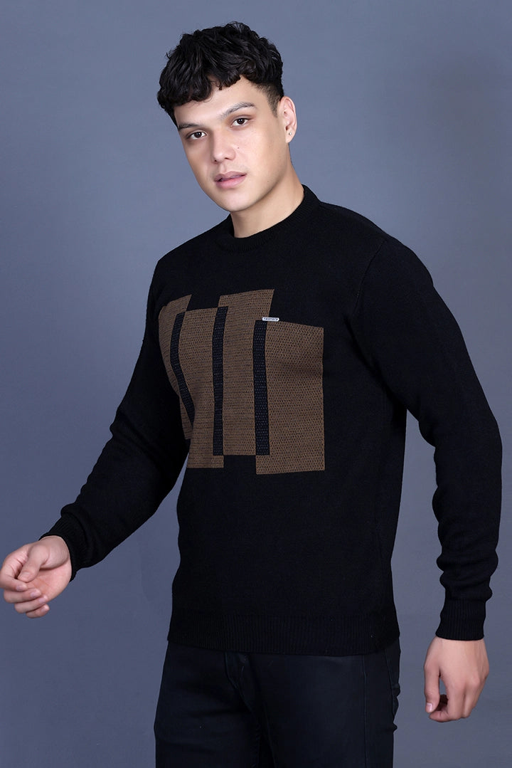 Black Woolen Round Neck Designer Men Sweater