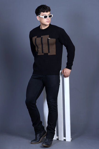 Black Woolen Round Neck Designer Men Sweater