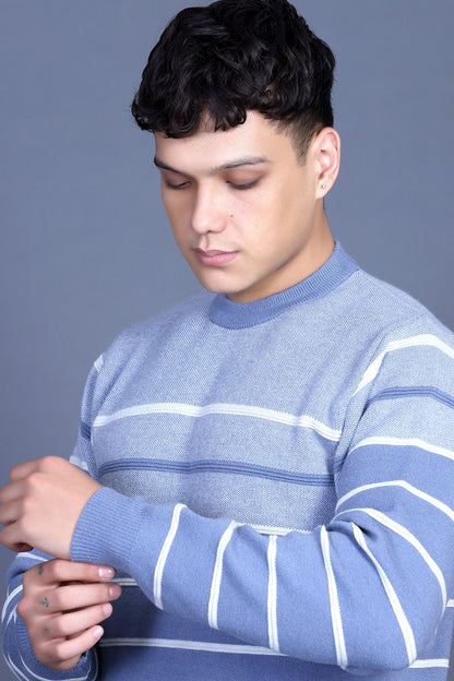 Iceberg Blue Woolen Round Neck Designer Men Sweater