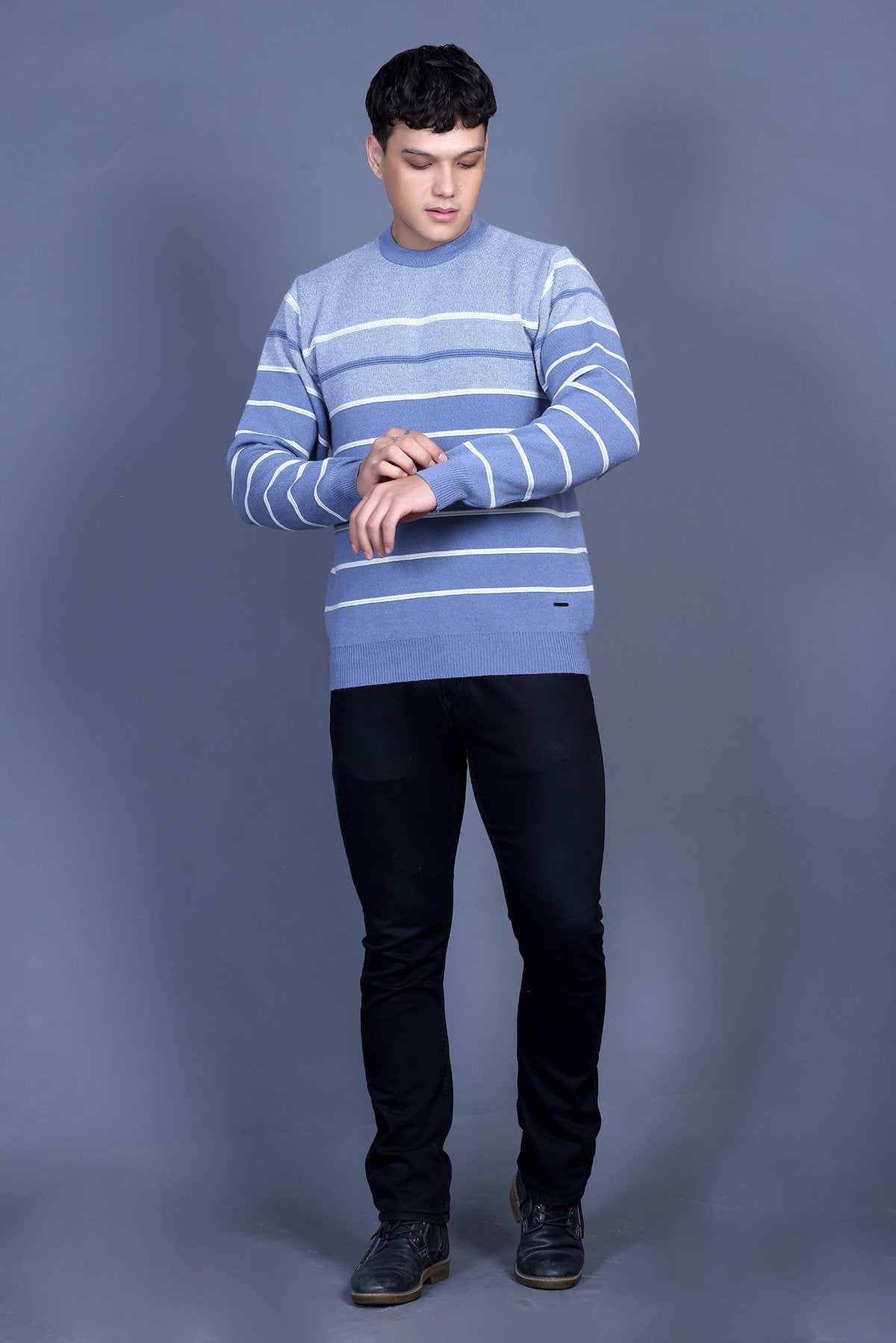 Iceberg Blue Woolen Round Neck Designer Men Sweater