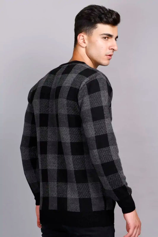 Charcoal Black Woolen Round Neck Men Sweater
