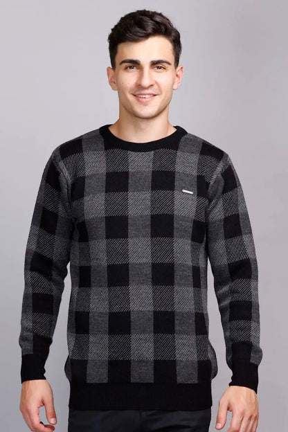 Charcoal Black Woolen Round Neck Men Sweater
