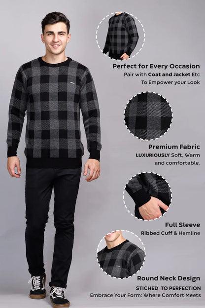 Charcoal Black Woolen Round Neck Men Sweater