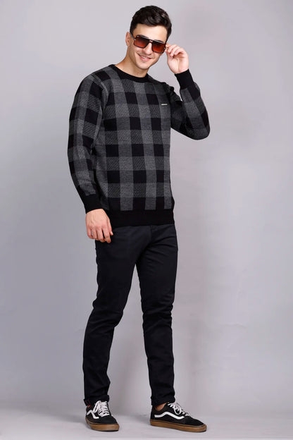 Charcoal Black Woolen Round Neck Men Sweater